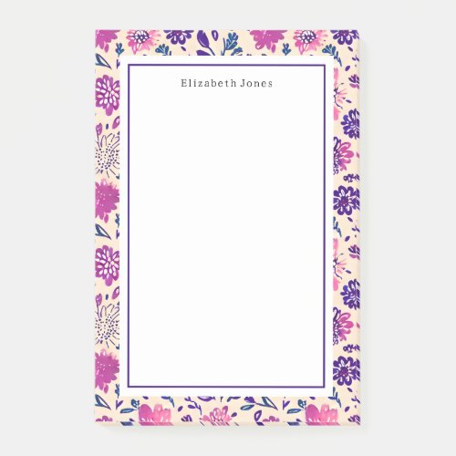 Boho Floral Pink and Purple Pattern Ombre Post_it Notes
