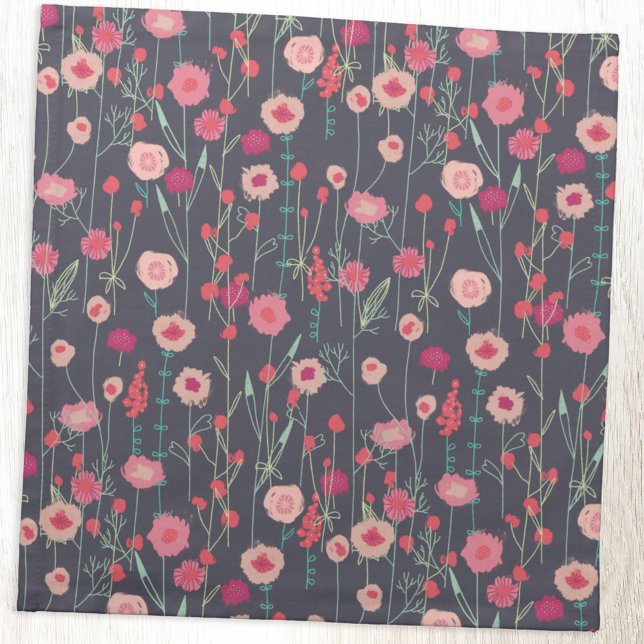 Boho Floral Pink Black Cloth Napkin (Boho floral pink and charcoal gray cloth napkin)