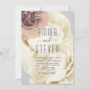 Boho Floral Pink & Blue Wedding Invitation