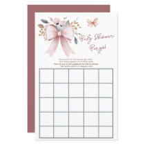 Boho Floral Pink Bow Girl Baby Shower Bingo
