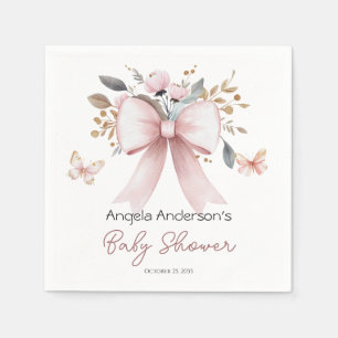 Boho Floral Pink Bow Girl Baby Shower Napkins