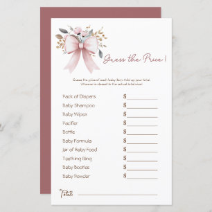 Boho Floral Pink Bow Girl Baby Shower Price Guess