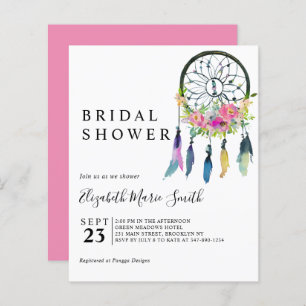 Boho Floral Pink Budget Bridal Shower Invitation