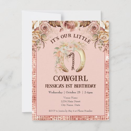Boho Floral Pink Cowgirl 1st Birthday Invitation
