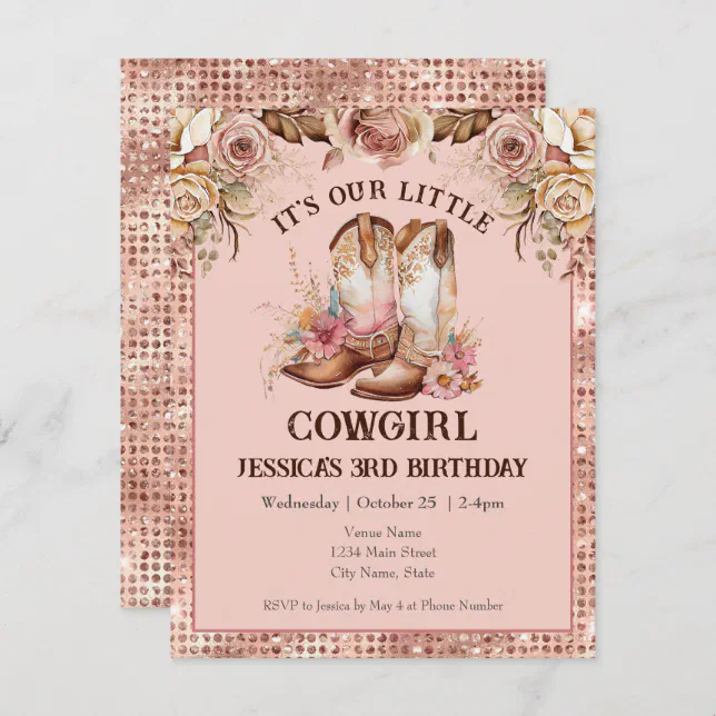 Boho Floral Pink Cowgirl Birthday Rodeo Invitation | Zazzle