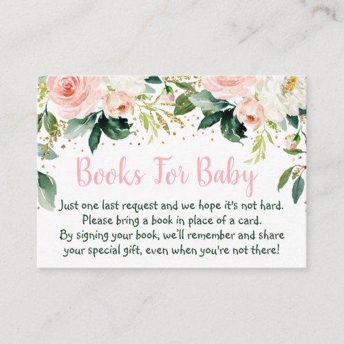 Boho Floral Pink Gold Baby Shower Book Request Enclosure Card