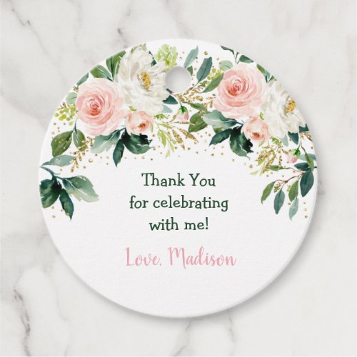 Boho Floral Pink Gold Birthday Favor Tags