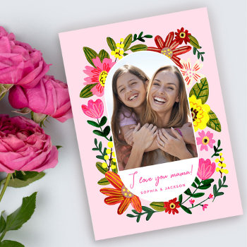 Boho Floral Pink Mothers Day Card by CartitaDesign at Zazzle