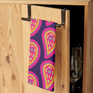 Boho Floral Pink Motif Kitchen Towel