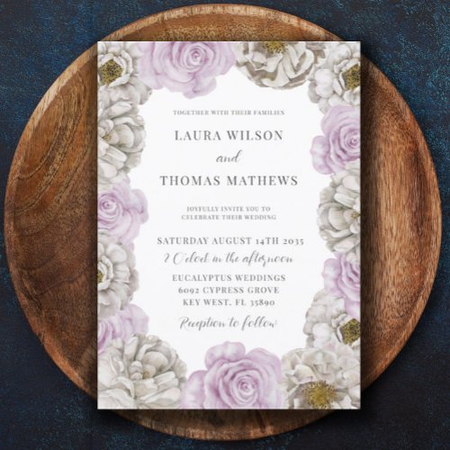 Boho Floral Pink  Off White Watercolor Wedding In Invitation