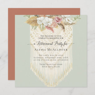 BOHO Floral Pink Pampas Grass Macrame Retirement Invitation