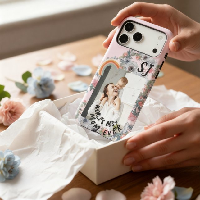 Boho Floral Pink Personalized Photo Monogramed iPhone Case (Creator Uploaded)