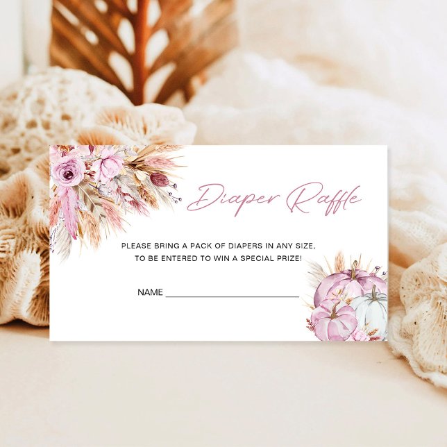 Boho Floral Pink Pumpkin Baby Shower Diaper Raffle Enclosure Card (Creator Uploaded)