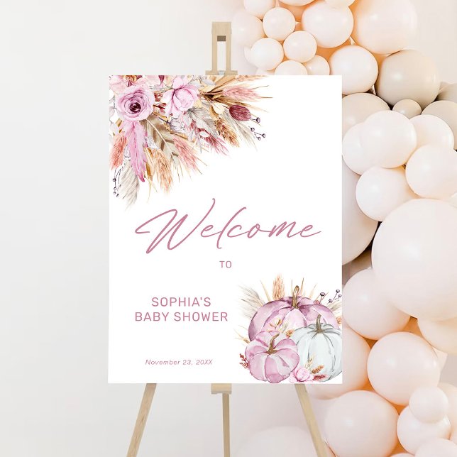 Boho Floral Pink Pumpkin Baby Shower Welcome Foam Board (Creator Uploaded)