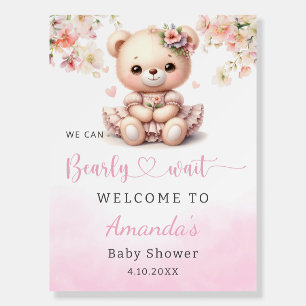 Boho Floral Pink teddy bear Baby Shower Welcome Foam Board