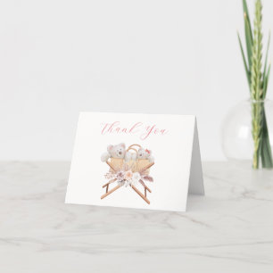 Boho Floral Polar Bear Bassinet Baby Shower Letterpress Thank You Card