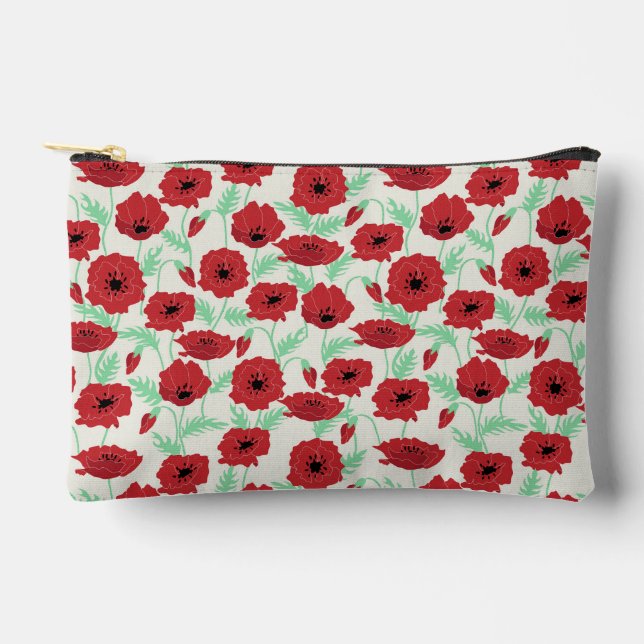 Boho floral poppy pattern accessory pouch (Front)