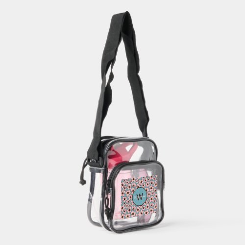 Boho Floral Print With Pink Flowers Clear Crossbody Bag