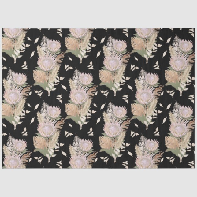 BOHO Floral Protea Pampas Grass Foliage Decoupage Tissue Paper (Front)