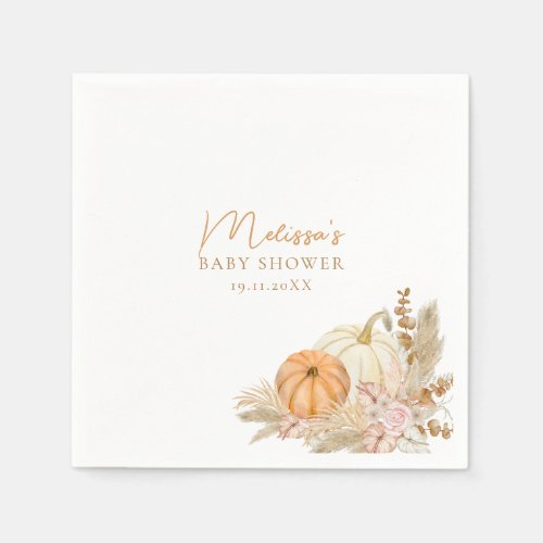 Boho Floral Pumpkin Baby Shower  Napkins