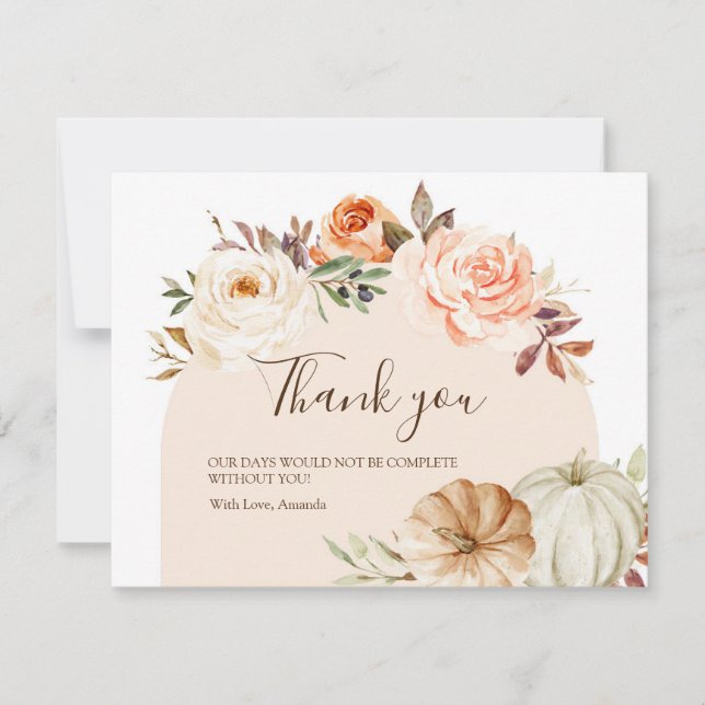 Boho Floral Pumpkin Baby Shower Thank you Card (Front)