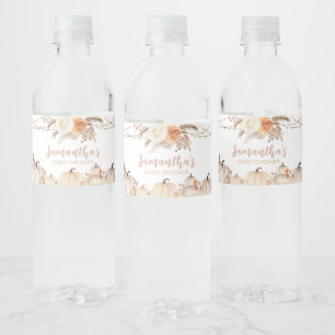 Boho Floral Pumpkin Baby Shower Water Bottle Label