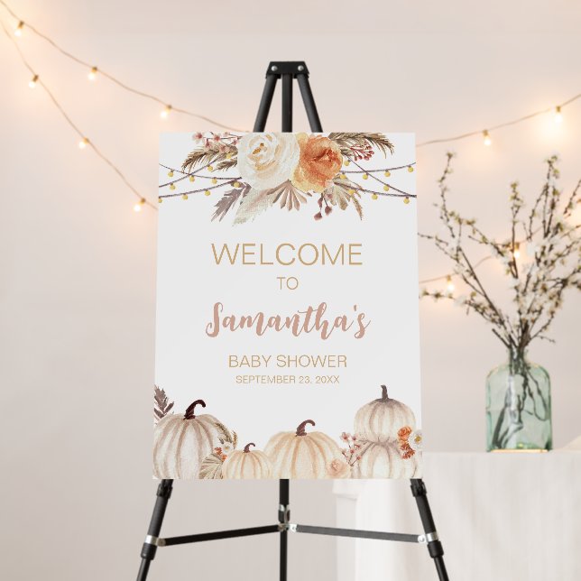 Boho Floral Pumpkin Baby Shower Welcome Sign (In Situ (Stand))