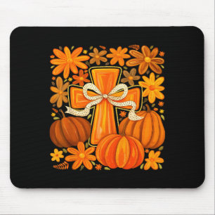 Boho Floral Pumpkin Cross Fall Jesus Christian Fai Mouse Pad