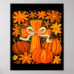 Boho Floral Pumpkin Cross Fall Jesus Christian Fai Poster