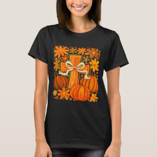 Boho Floral Pumpkin Cross Fall Jesus Christian Fai T-Shirt