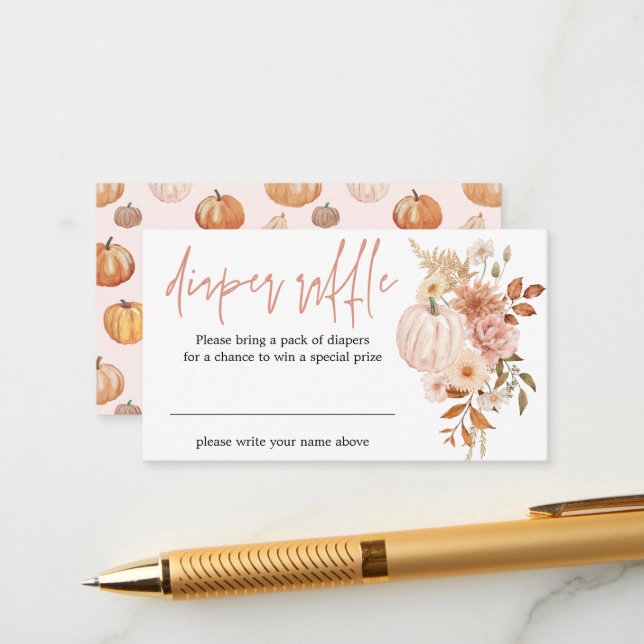 Boho Floral Pumpkin Fall Baby Shower Diaper Raffle Enclosure Card