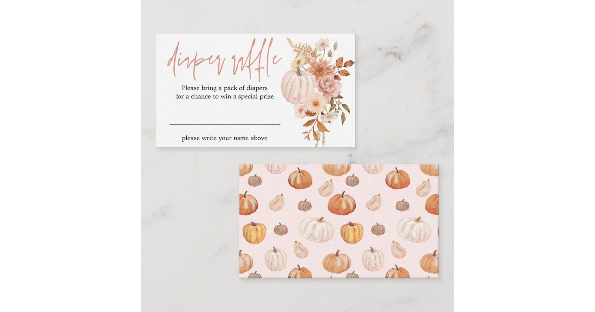 Boho Floral Pumpkin Fall Baby Shower Diaper Raffle Enclosure Card