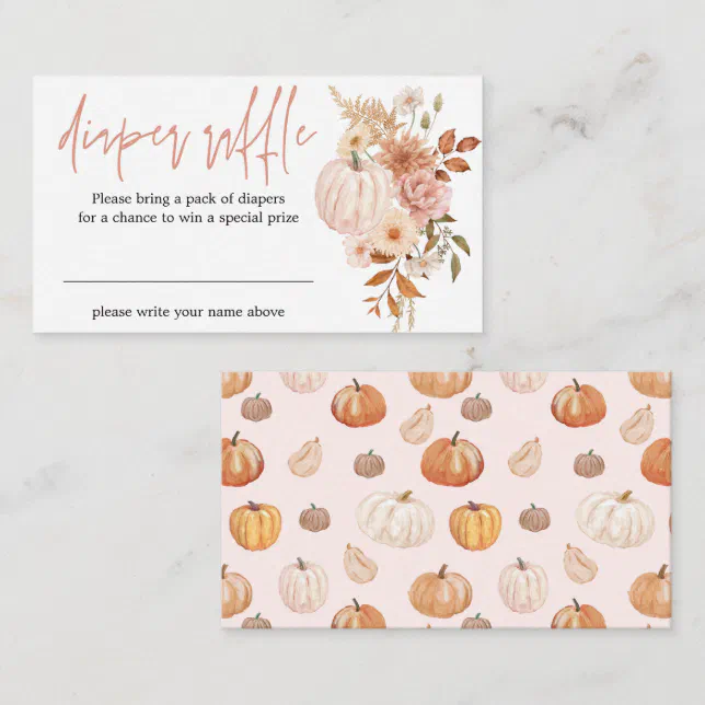 Boho Floral Pumpkin Fall Baby Shower Diaper Raffle Enclosure Card
