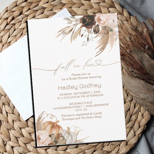 Boho Floral Pumpkin Fall in Love Bridal Shower Invitation