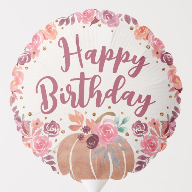 Boho Floral Pumpkin Happy Birthday Balloon (Back)