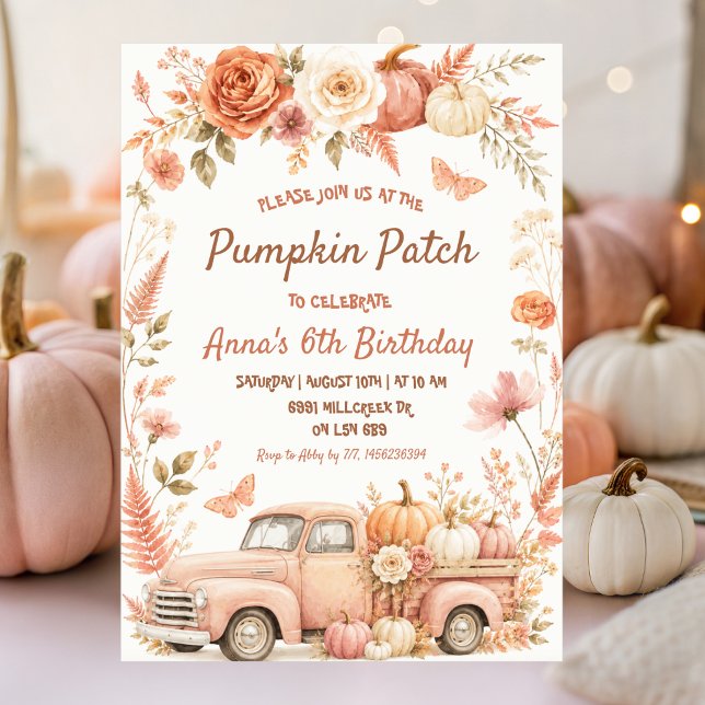 Boho Floral Pumpkin Patch Birthday Bash Invitation (Creator Uploaded)