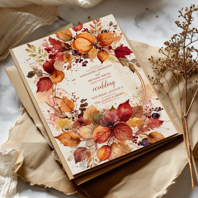 Boho Floral Pumpkin Scrip Wedding Invitation (Creator Uploaded)