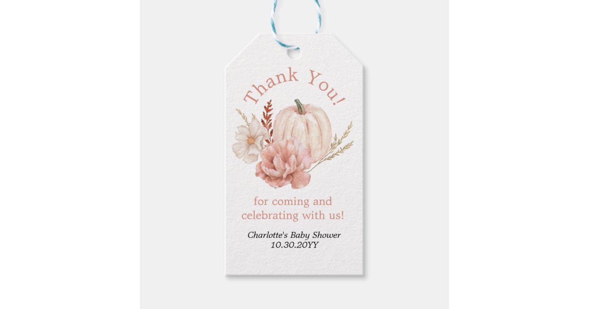 Boho Floral Pumpkin Thank You Favor Gift Tags | Zazzle