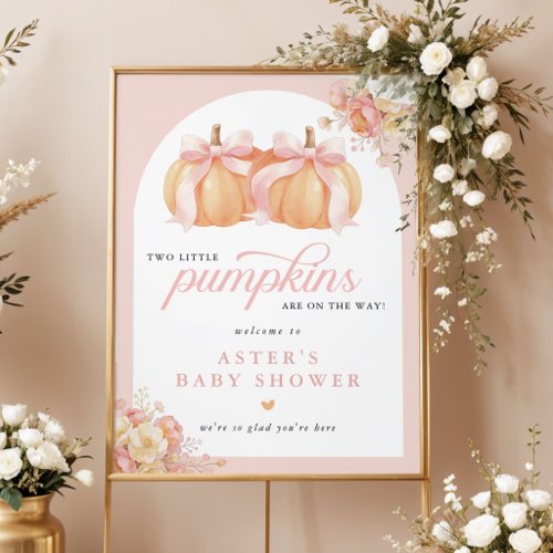 Boho Floral Pumpkin Twin Baby Shower Welcome Poste Poster