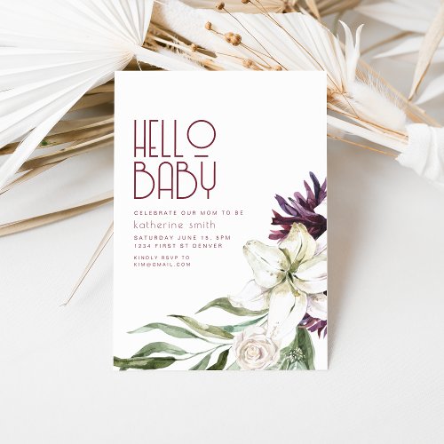 Boho Floral Purple  Lily Baby Shower Invitation