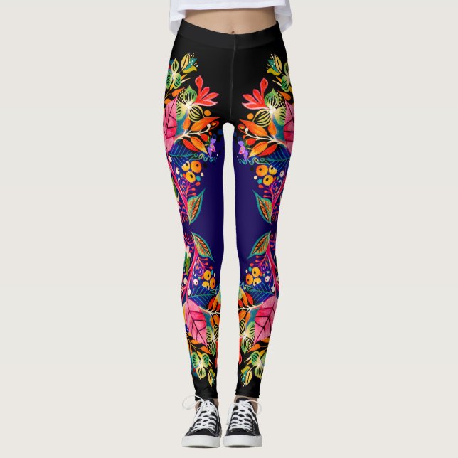 Boho Floral Purple Ombre Leggings (Front)