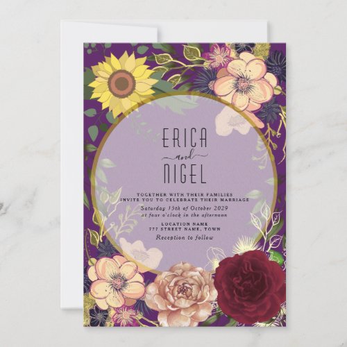 Boho Floral Purple Wedding Invitation