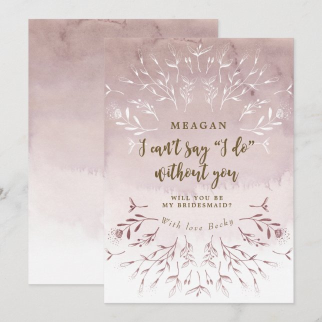 boho floral purple will you be my bridesmaid invitation (Front/Back)