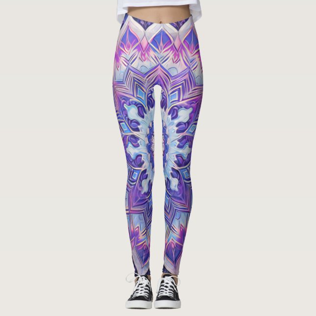 Boho Floral Purple Workout Leggings (Front)