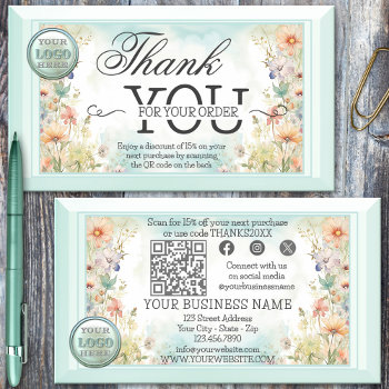 Boho Floral Qr Code Logo Thank You For Your Order Business Card by sunnysites at Zazzle