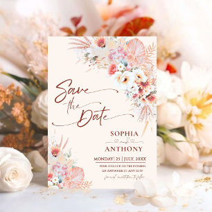 Boho Floral QR Code Save the Date   Blush Peach