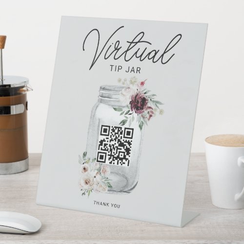 Boho Floral QR Code Virtual Tip Jar Pedestal Sign