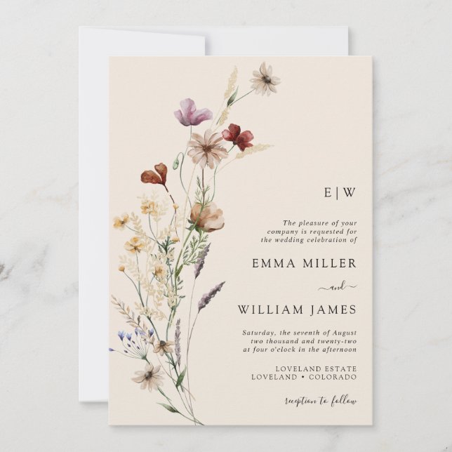 Boho Floral QR Code Wedding Invitation (Front)