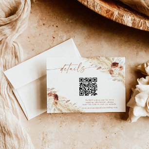 Boho Floral QR Code Wedding Website Details Card