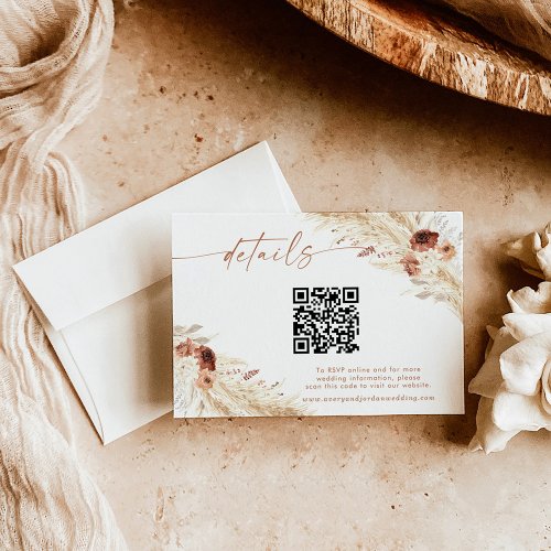 Boho Floral QR Code Wedding Website Details Card 